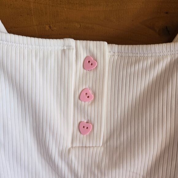 Stoney Clover Lane x Target White Ribbed One Piece Swimsuit Heart Henley 18W - Picture 5 of 6